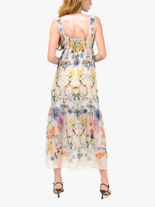 Ramie Square Neck Maxi Dress | Cream Multi