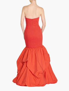Strapless Drop Waist Mermaid Taffeta Pouf Gown | Red