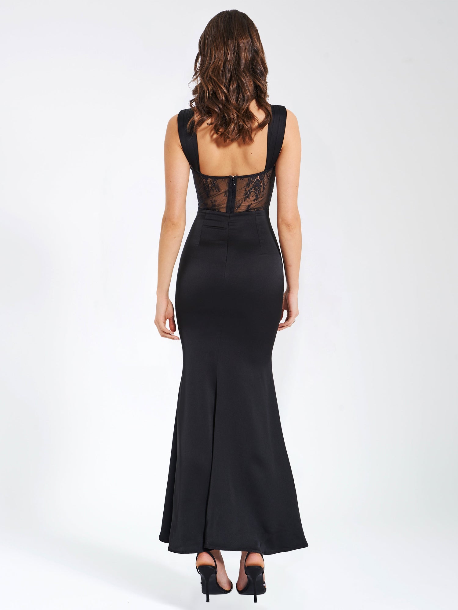 Camila Satin and Lace Maxi Dress | Black