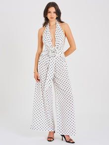 Oriana Polka Dots Halter Jumpsuit | White