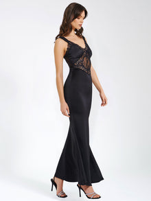 Camila Satin and Lace Maxi Dress | Black