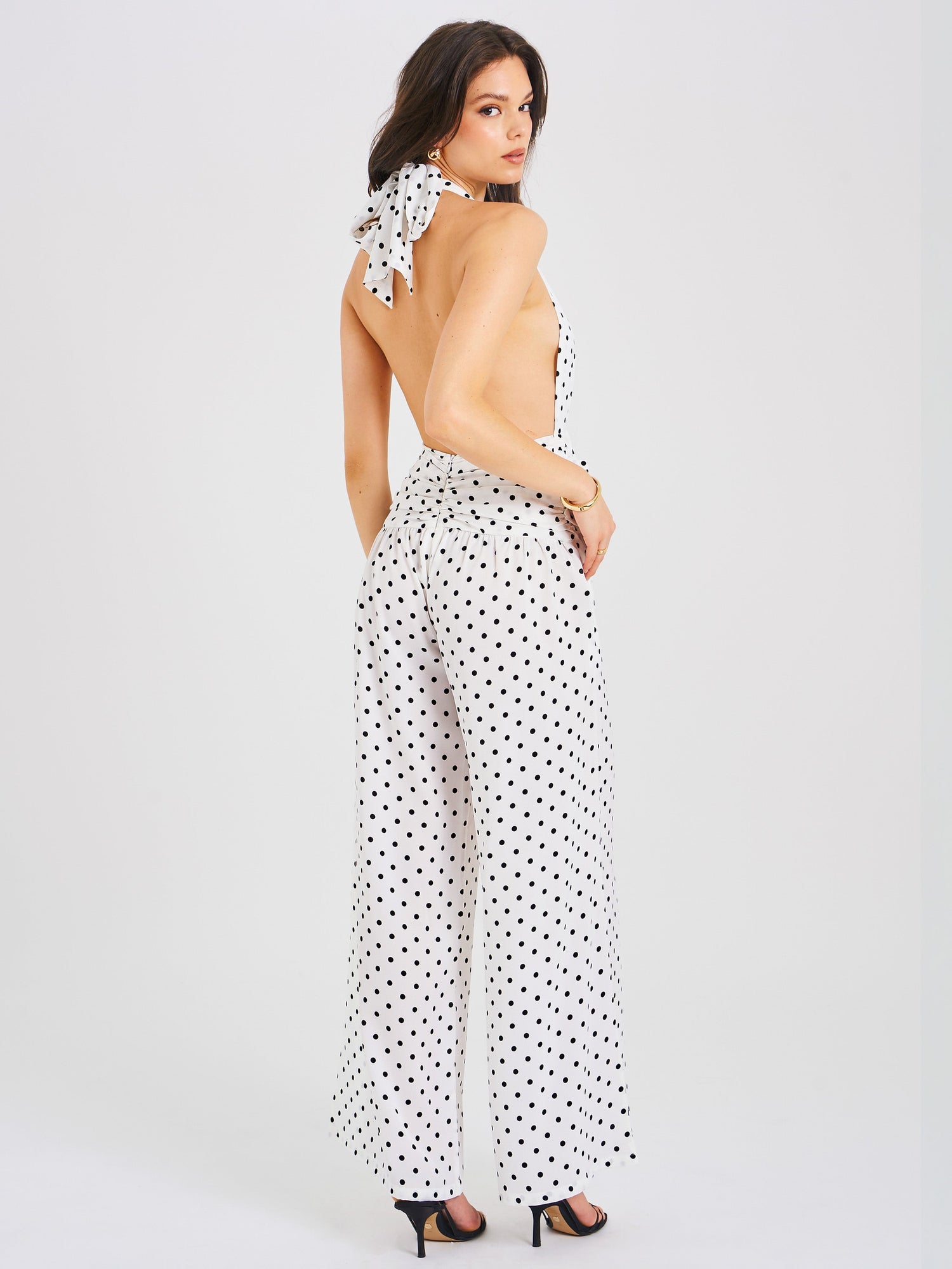 Oriana Polka Dots Halter Jumpsuit | White