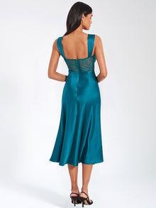 Perley Satin and Lace Midi Dress | Teal