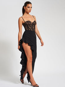 Junia Lace Corset Maxi Dress | Black