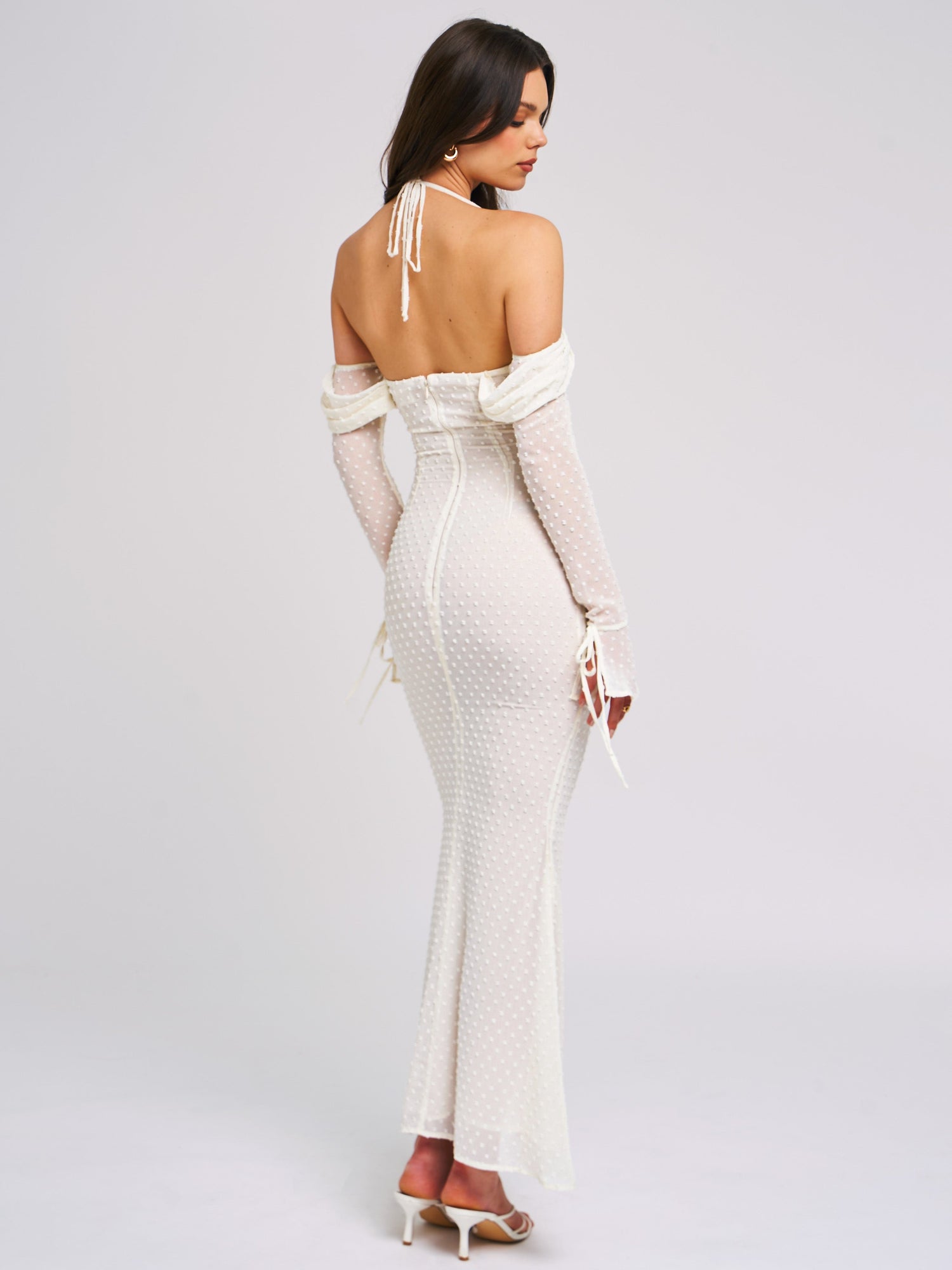 Kaia Long Sleeve Off Shoulder Maxi Dress | Beige