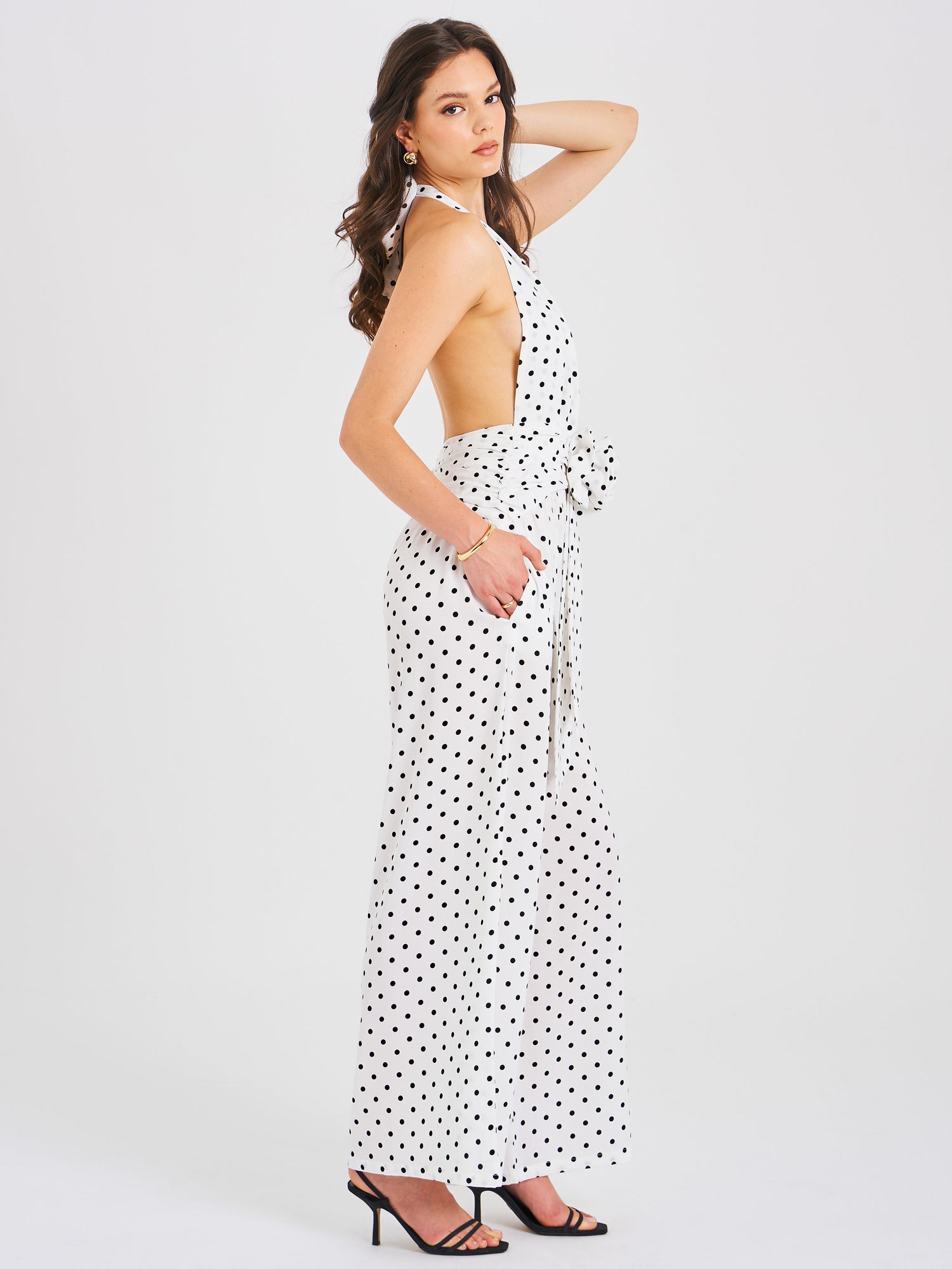 Oriana Polka Dots Halter Jumpsuit | White