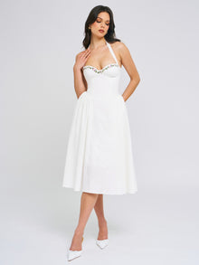 Gianna Embroidered Halter Maxi Dress | White