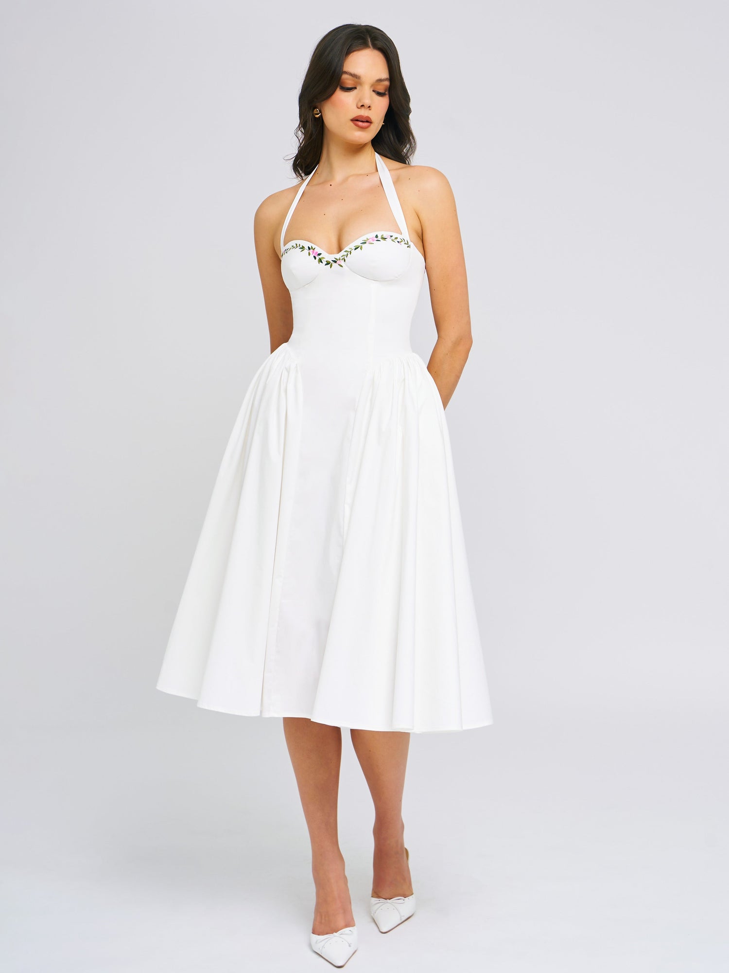 Gianna Embroidered Halter Maxi Dress | White