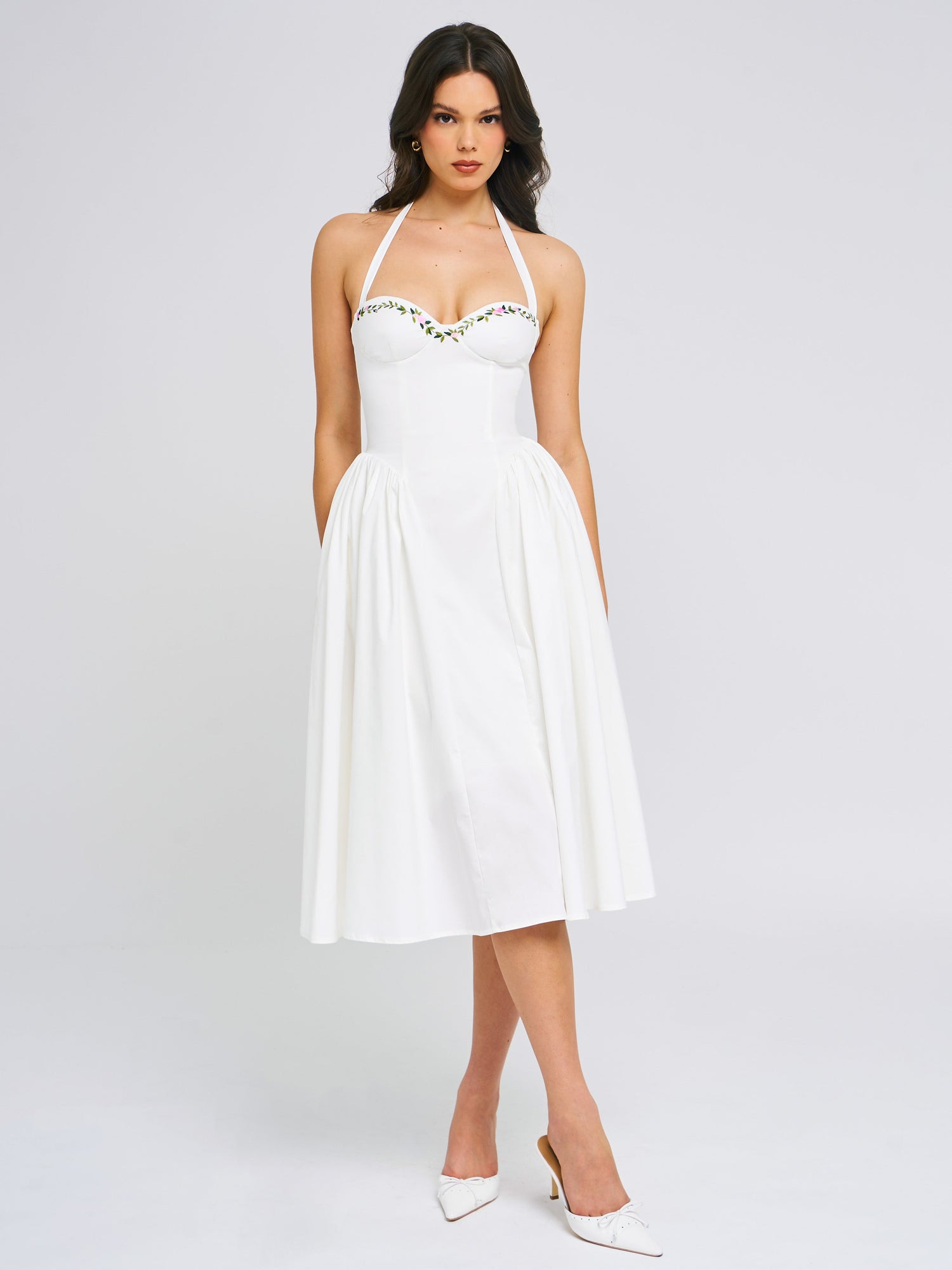 Gianna Embroidered Halter Maxi Dress | White