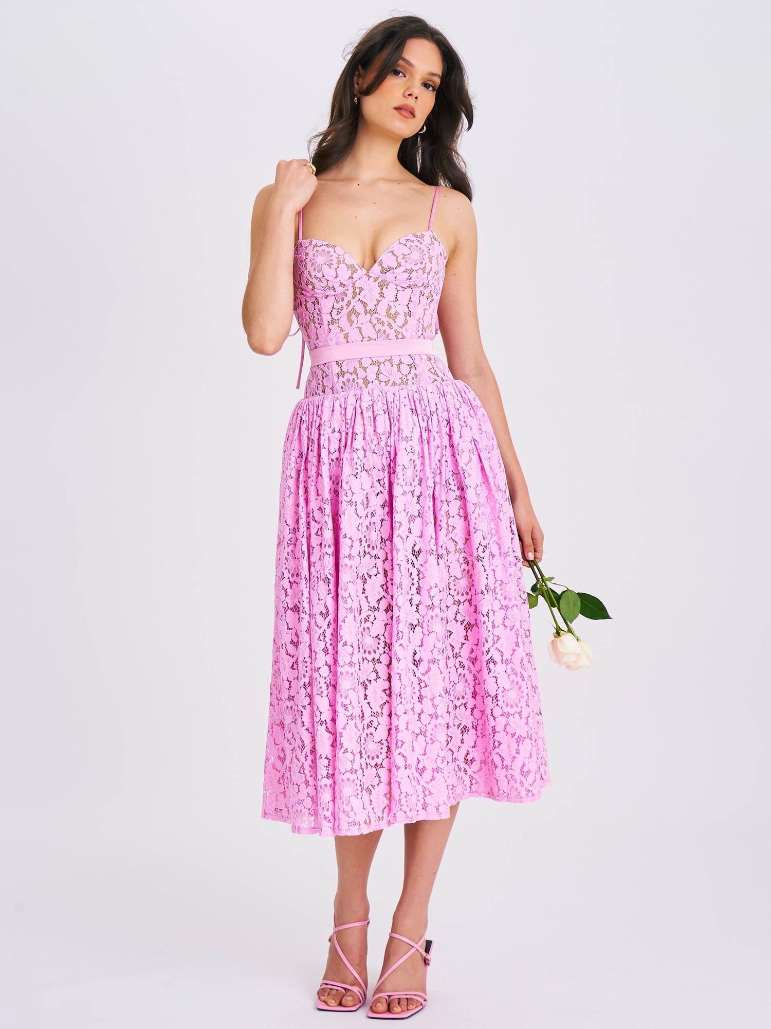 Lorena Lace Drop Waist Midi Sundress | Pink