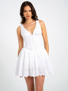 Aaliyah Eyelet Plunging Halter Drop Waist Mini Dress | White