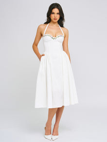 Gianna Embroidered Halter Maxi Dress | White