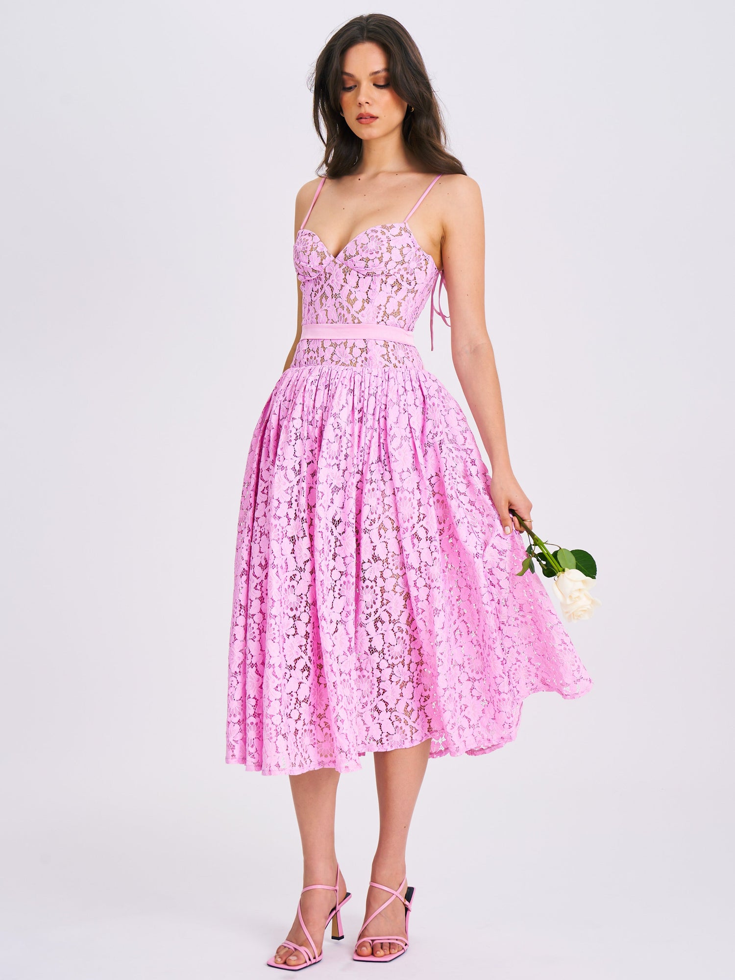 Lorena Lace Drop Waist Midi Sundress | Pink