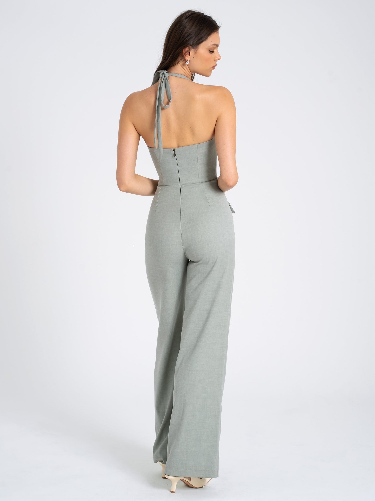 Zaria Sage Wide Leg Halter Jumpsuit | Green