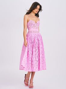 Lorena Lace Drop Waist Midi Sundress | Pink