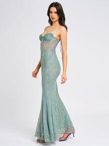 Janelle Sweetheart Mermaid Lace Maxi Dress | Green