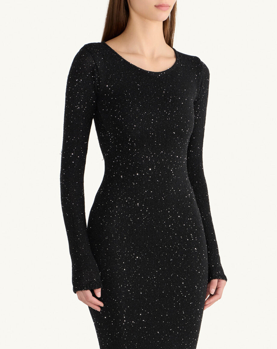 Natalia Longsleeve Dress | Black/Silver Sequin