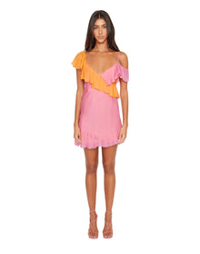 Asym Silk Ruffle Dress | Orange/Rouge