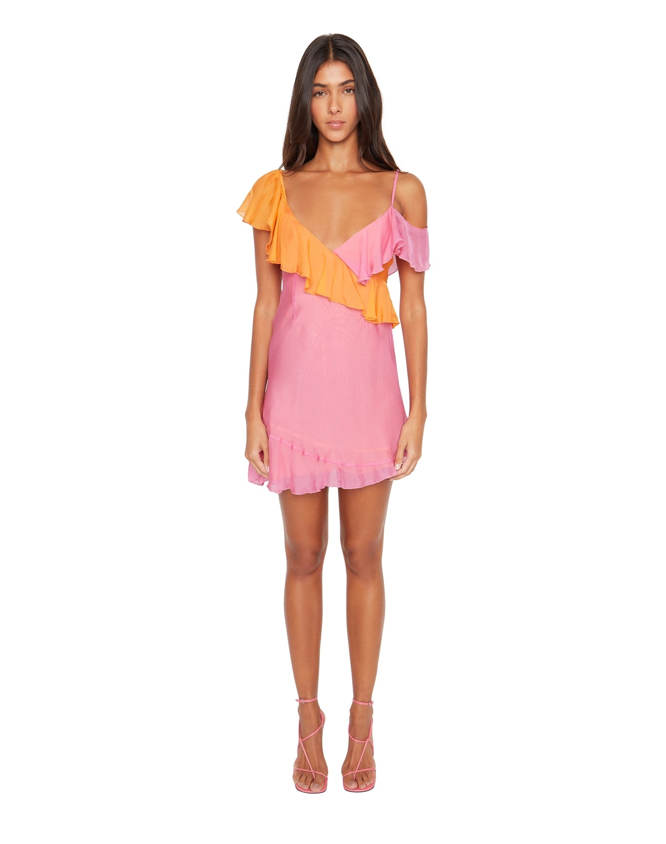 Asym Silk Ruffle Dress | Orange/Rouge