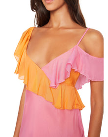Asym Silk Ruffle Dress | Orange/Rouge