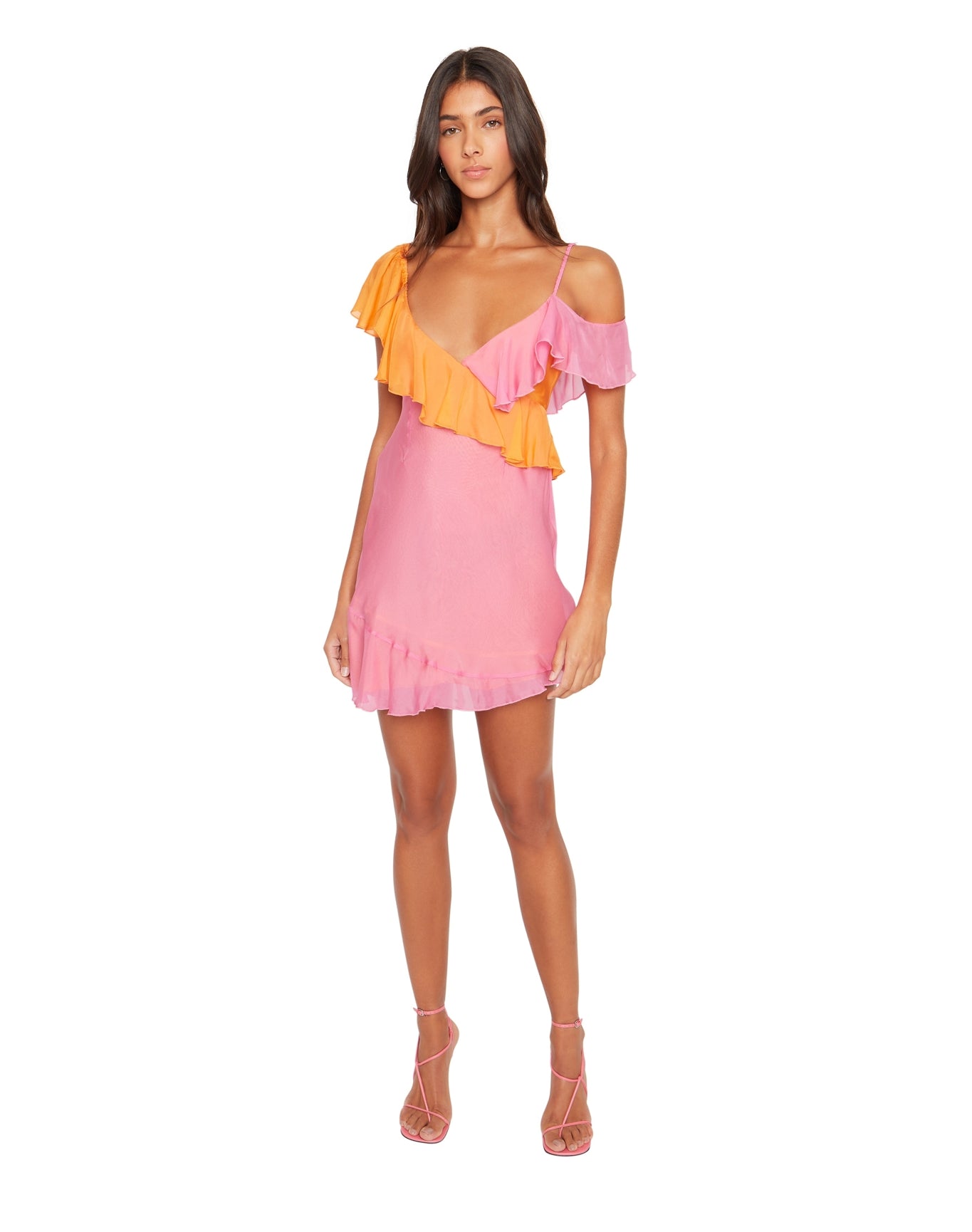 Asym Silk Ruffle Dress | Orange/Rouge