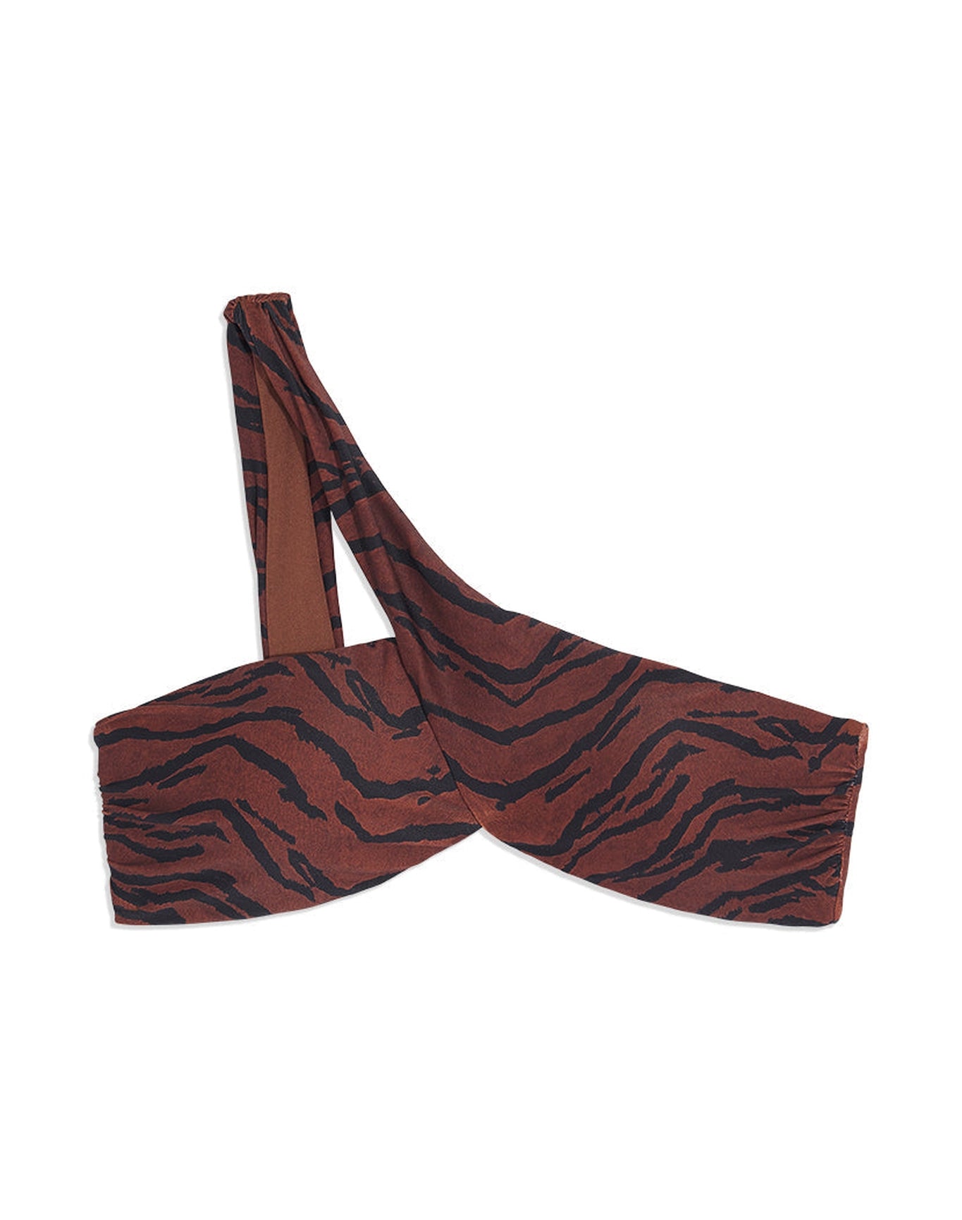 Asymmetrical Cross-Over Tiger Bikini Top | Brown