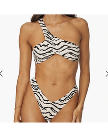 Asymmetrical Cross-Over Tiger Bikini Top | Off White