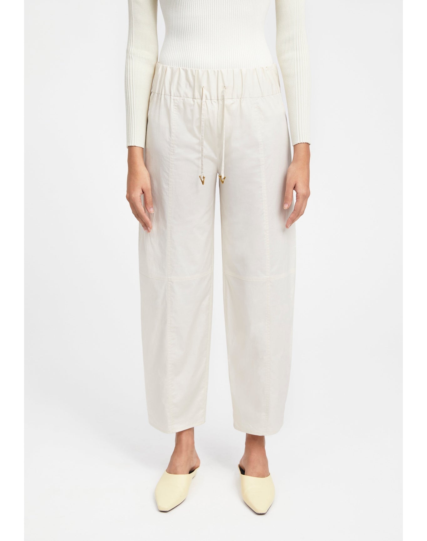Aurella | Drawstring Poplin Pants | Off White