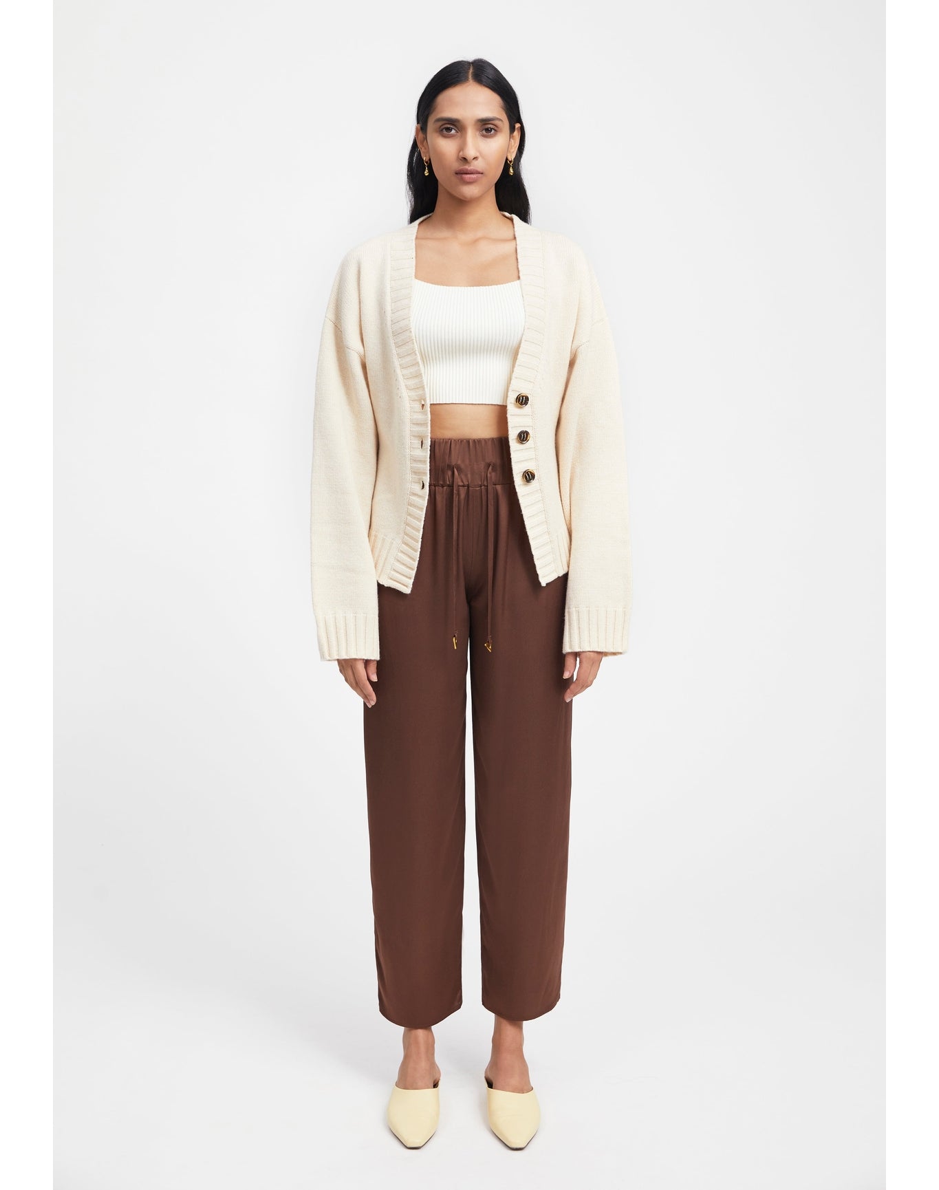 Aurella | Drawstring Satin Pants | Chocolate