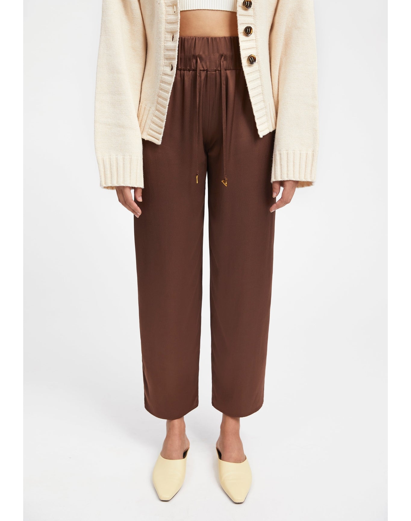 Aurella | Drawstring Satin Pants | Chocolate