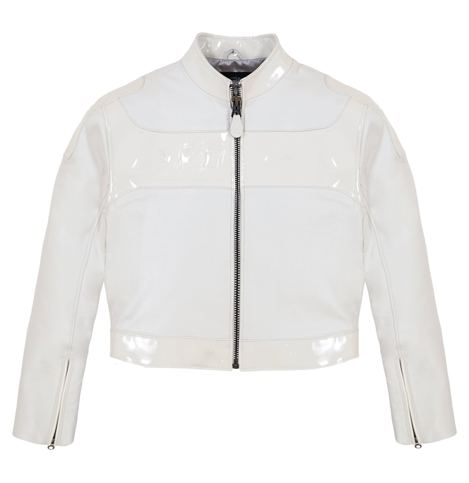 Cropped Patent Leather Moto Jacket | Snow White