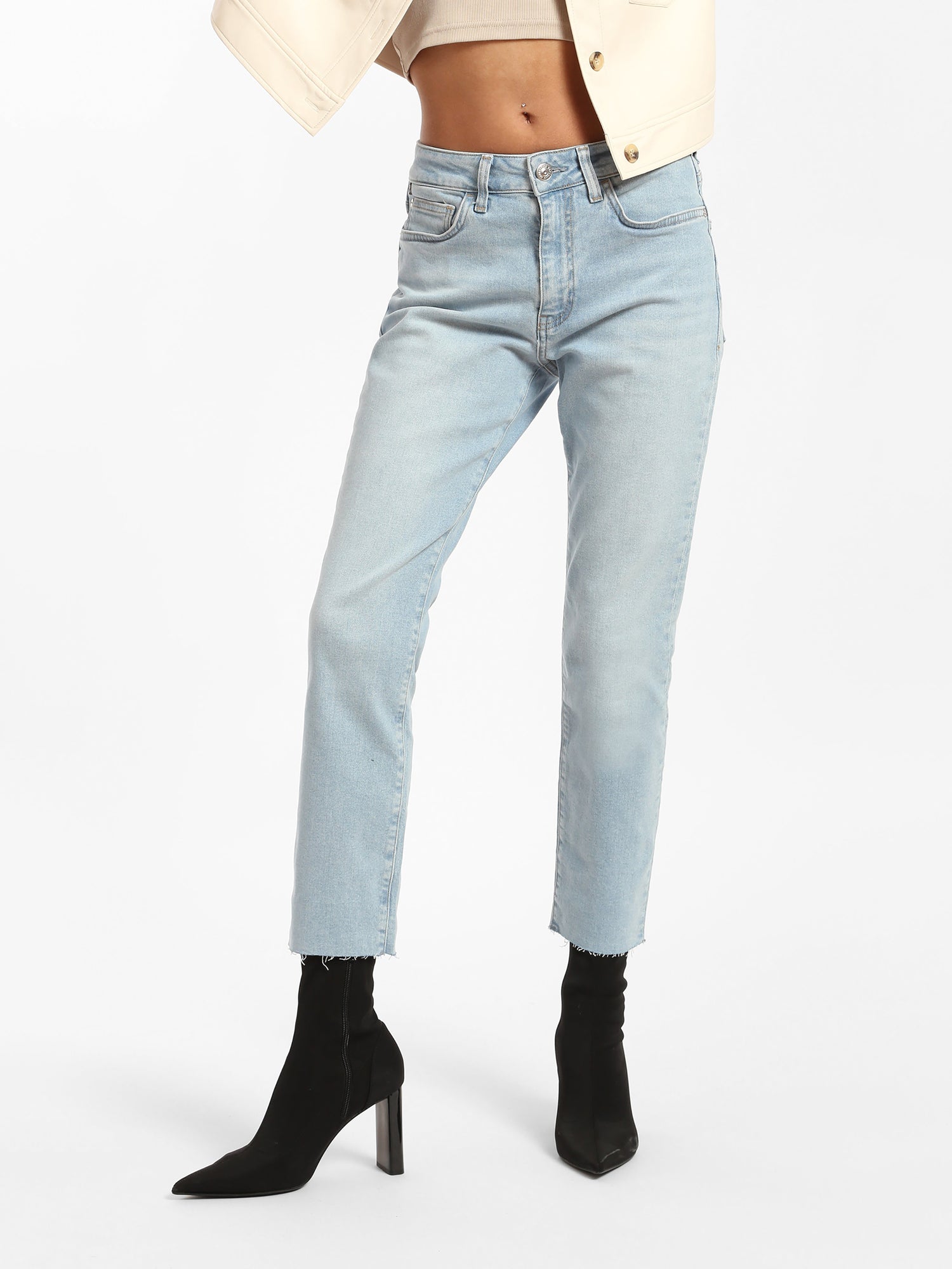 Womens | Court High Rise Cropped Straight Leg Jeans | Bleached Denim