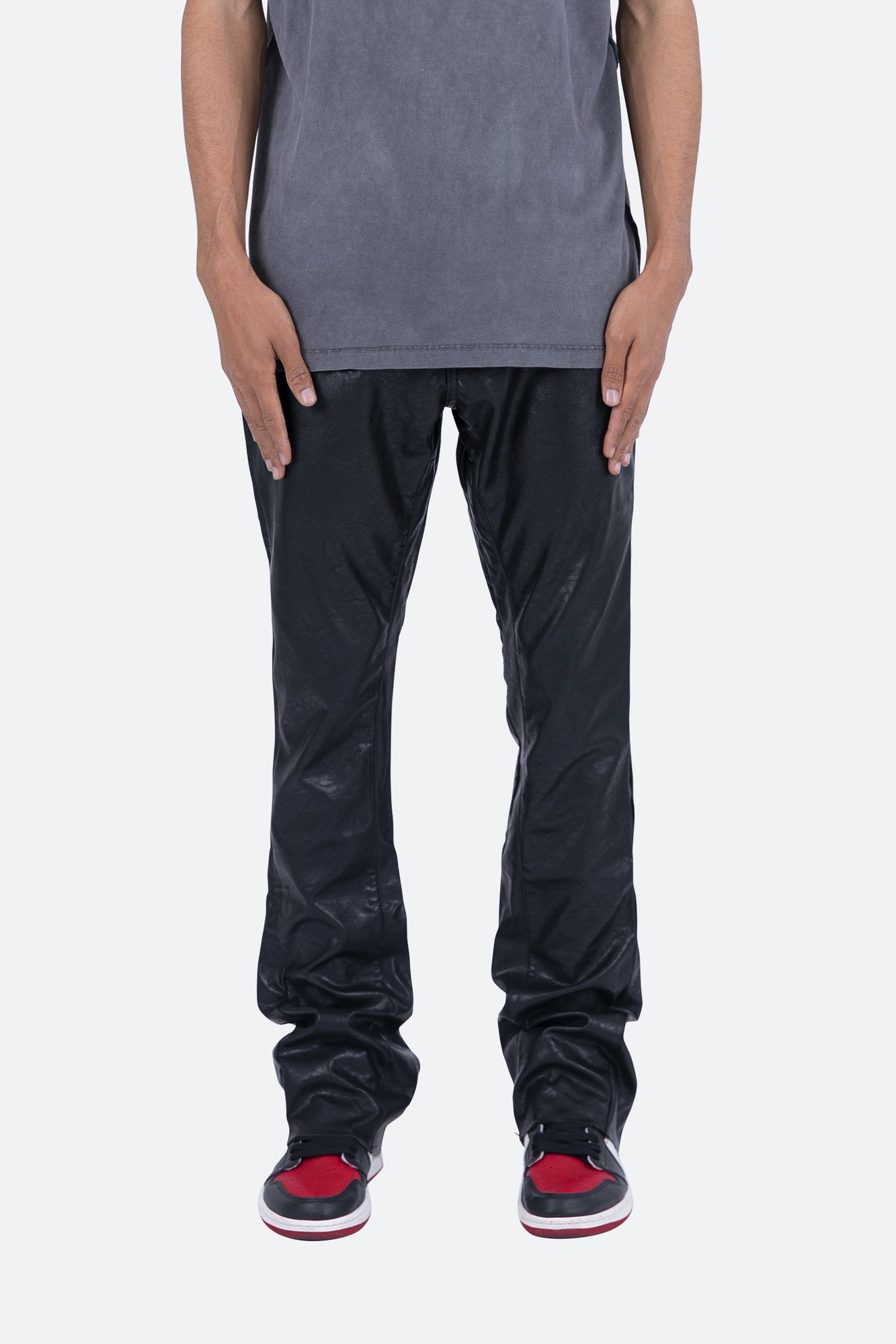 B169 Leather Flare Pants | Black