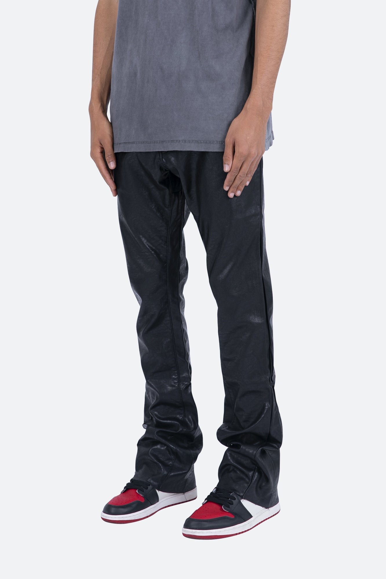 B169 Leather Flare Pants | Black