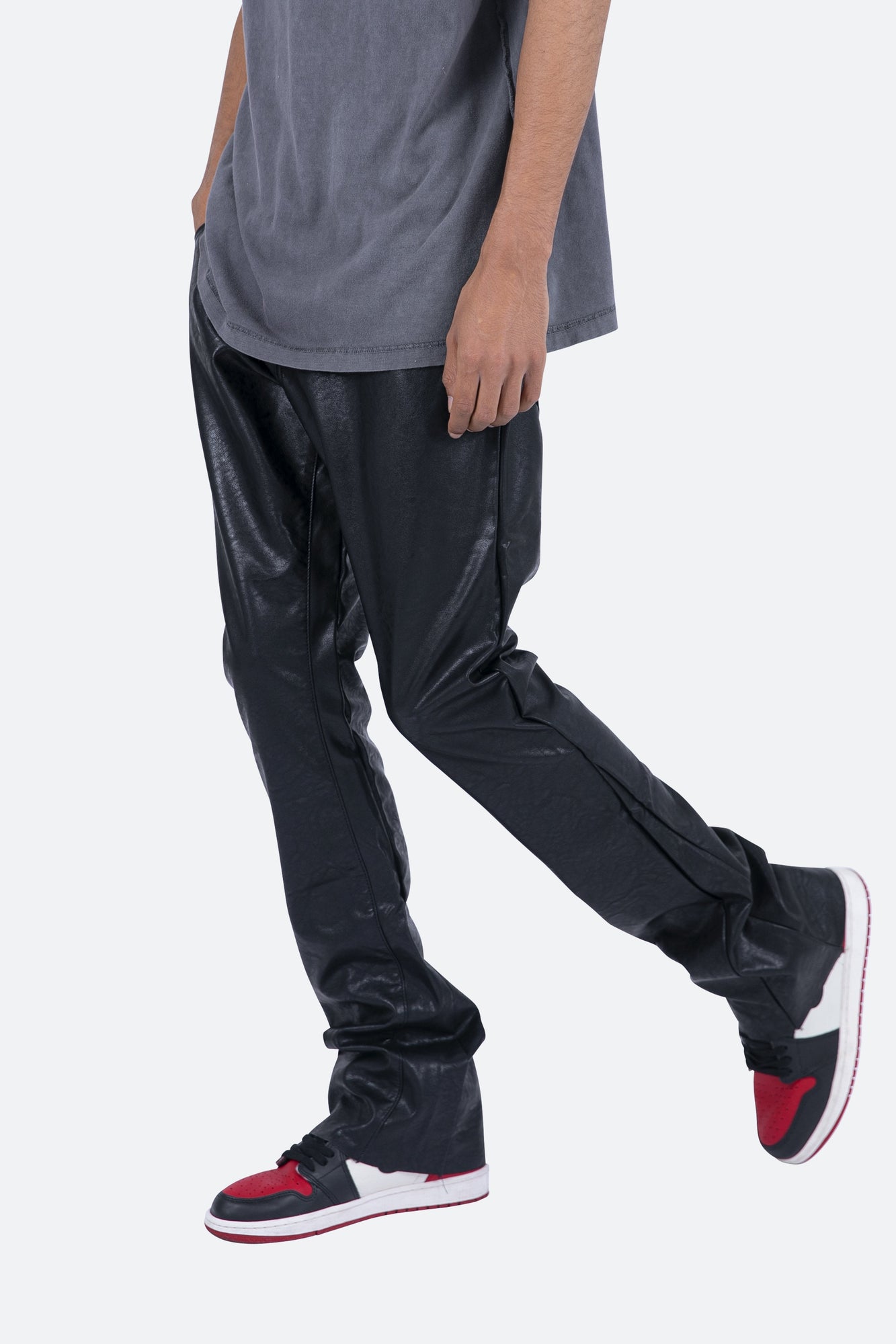 B169 Leather Flare Pants | Black