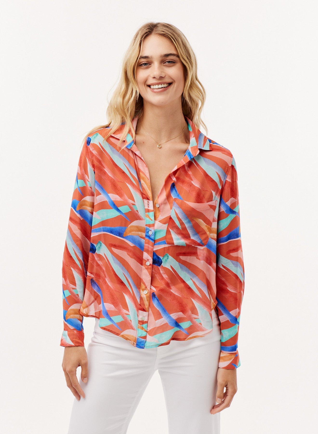 Rounded Hem Button Down Shirt | Paradiso Print