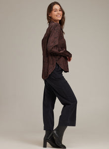 Long Sleeve Rounded Hem Button Down - Brown Snake Print