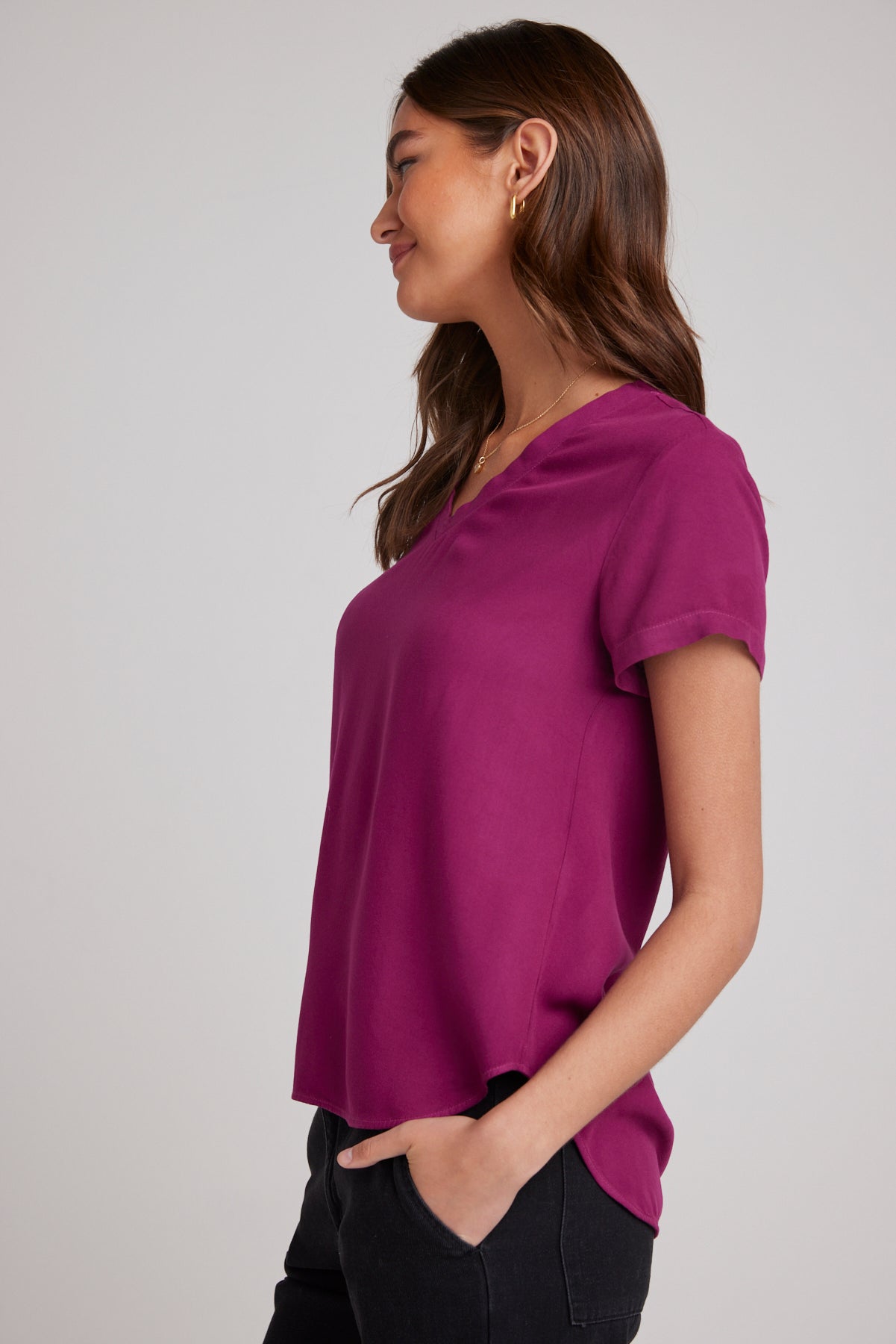 V-Neck Tee - Dark Magenta