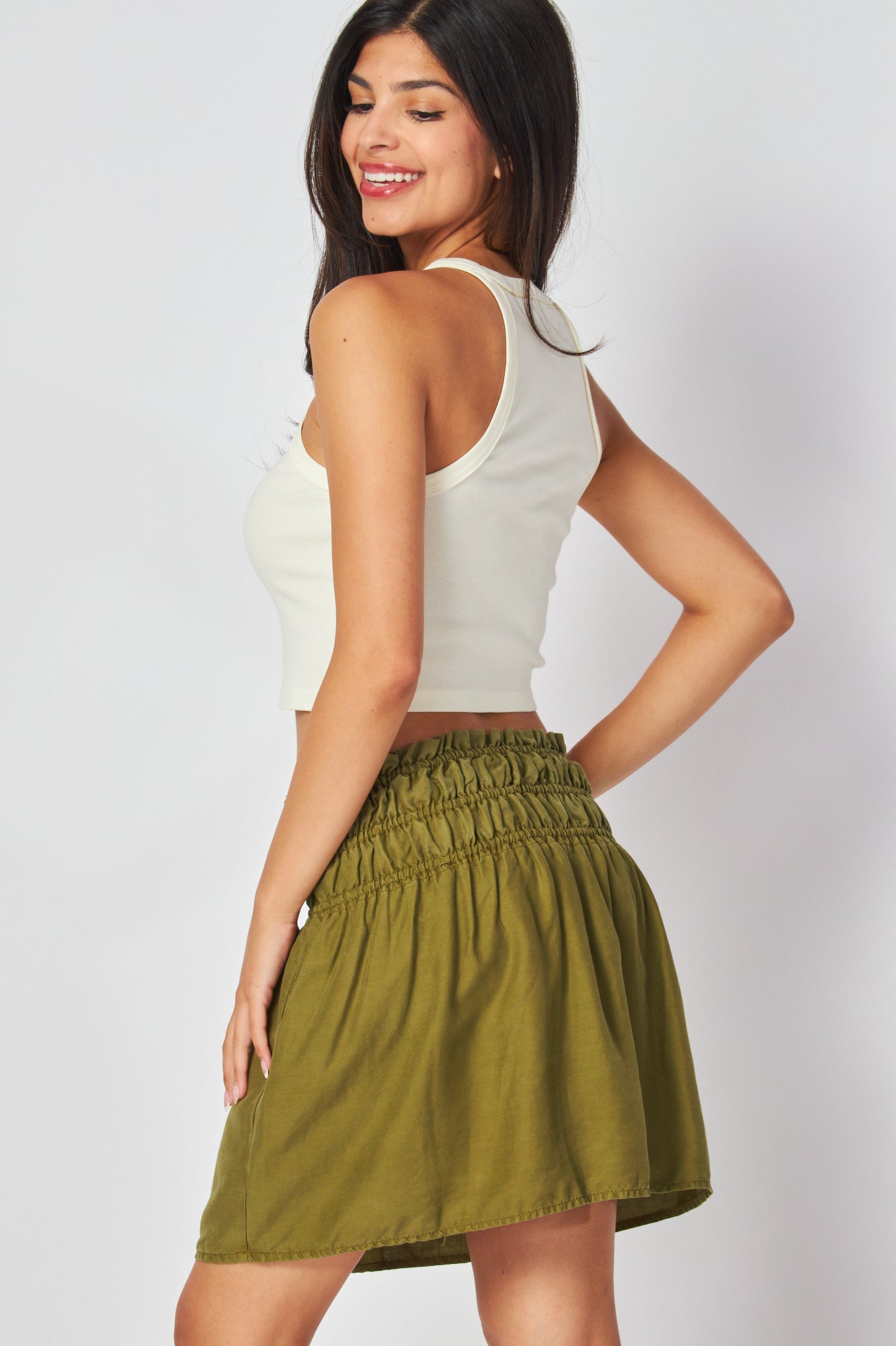 Elastic Shirred Skirt | Jungle Green