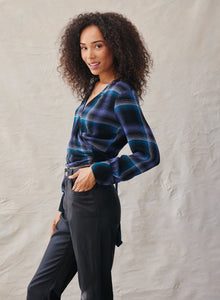 Tie Back Wrap Top - Teal & Violet Plaid