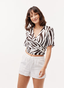 Twist Front Short Sleeve Top | Brown Zebra Stripe