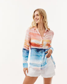 Side Slit Button Down Shirt | Horizon Sunset Print