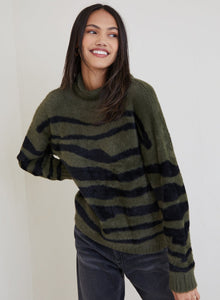 Mock Neck Sweater - Jasper Green Zebra