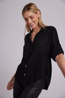 Pleated Button Down Shirt -Black