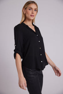 Pleated Button Down Shirt -Black