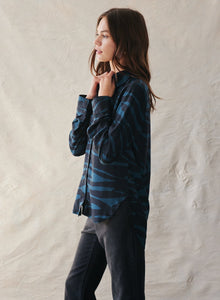 Classic Flowy Button Down - Teal Zebra Print