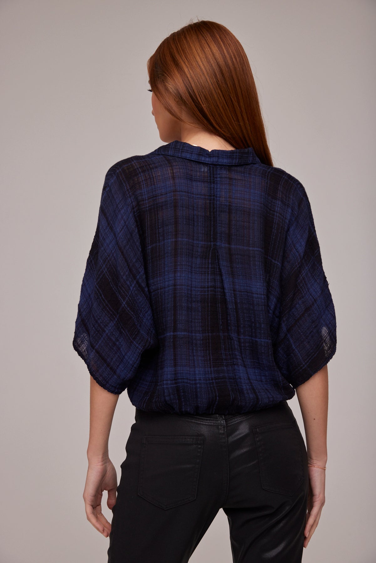 Flowy Tie Waist Shirt | Admiral Blue Plaid
