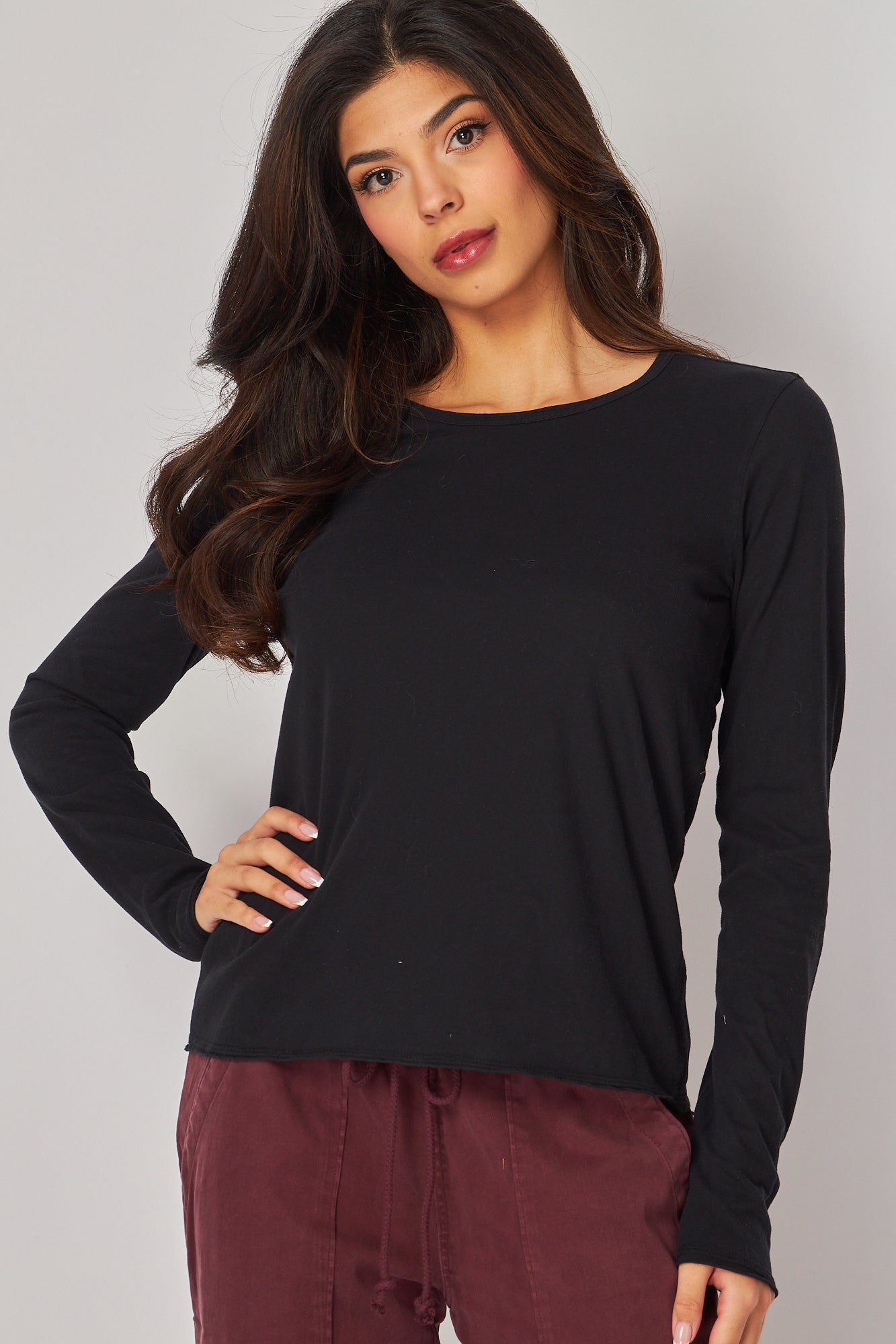 Long Sleeve Crew Neck Tee - Black