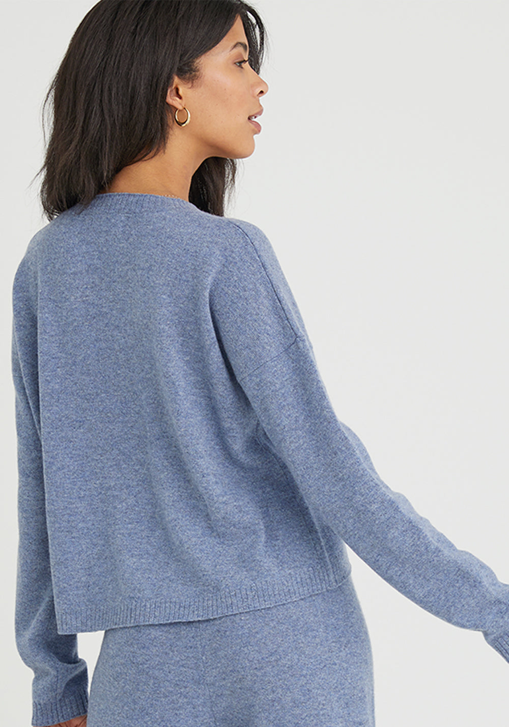 Cashmere Crew Neck Sweater - Heather Stonewash Blue