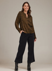 Half Placket Pullover | Olive Snake Print